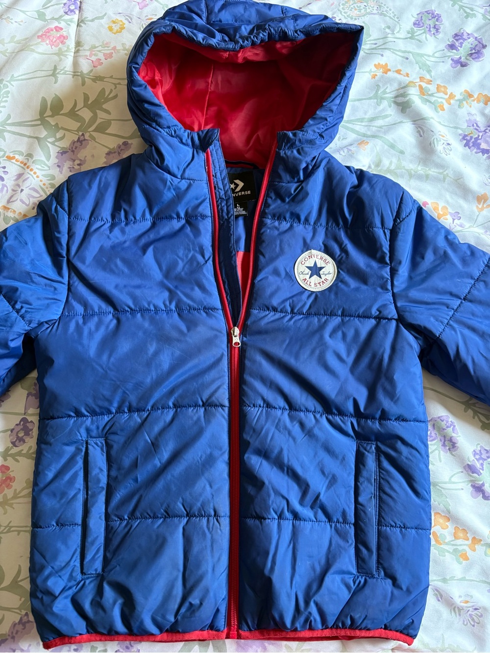Converse Blue Puffer Jacket with Red Lining & Trim